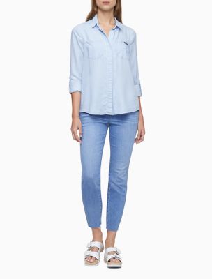 calvin klein women's white button down shirt