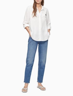 calvin klein women's white button down shirt