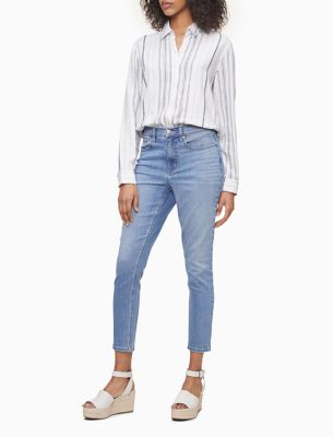 calvin klein women's white button down shirt