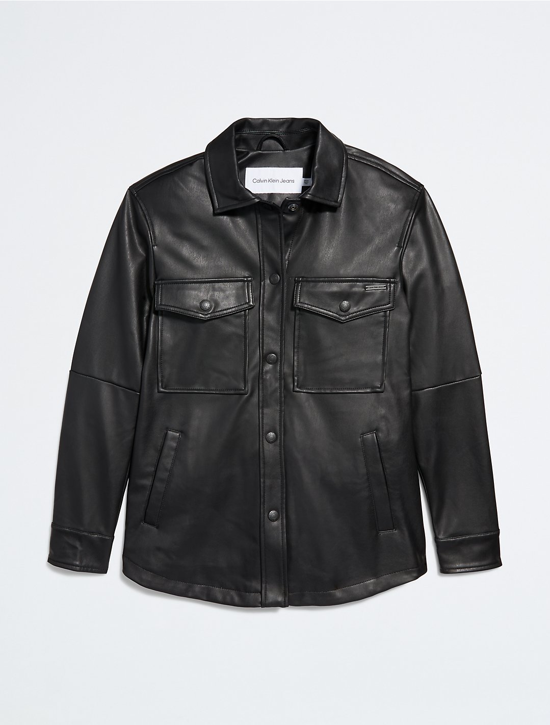 Arriba 74+ imagen calvin klein faux leather shirt jacket