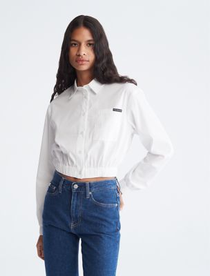 Poplin Cotton Blend Relaxed Button-Down Shirt