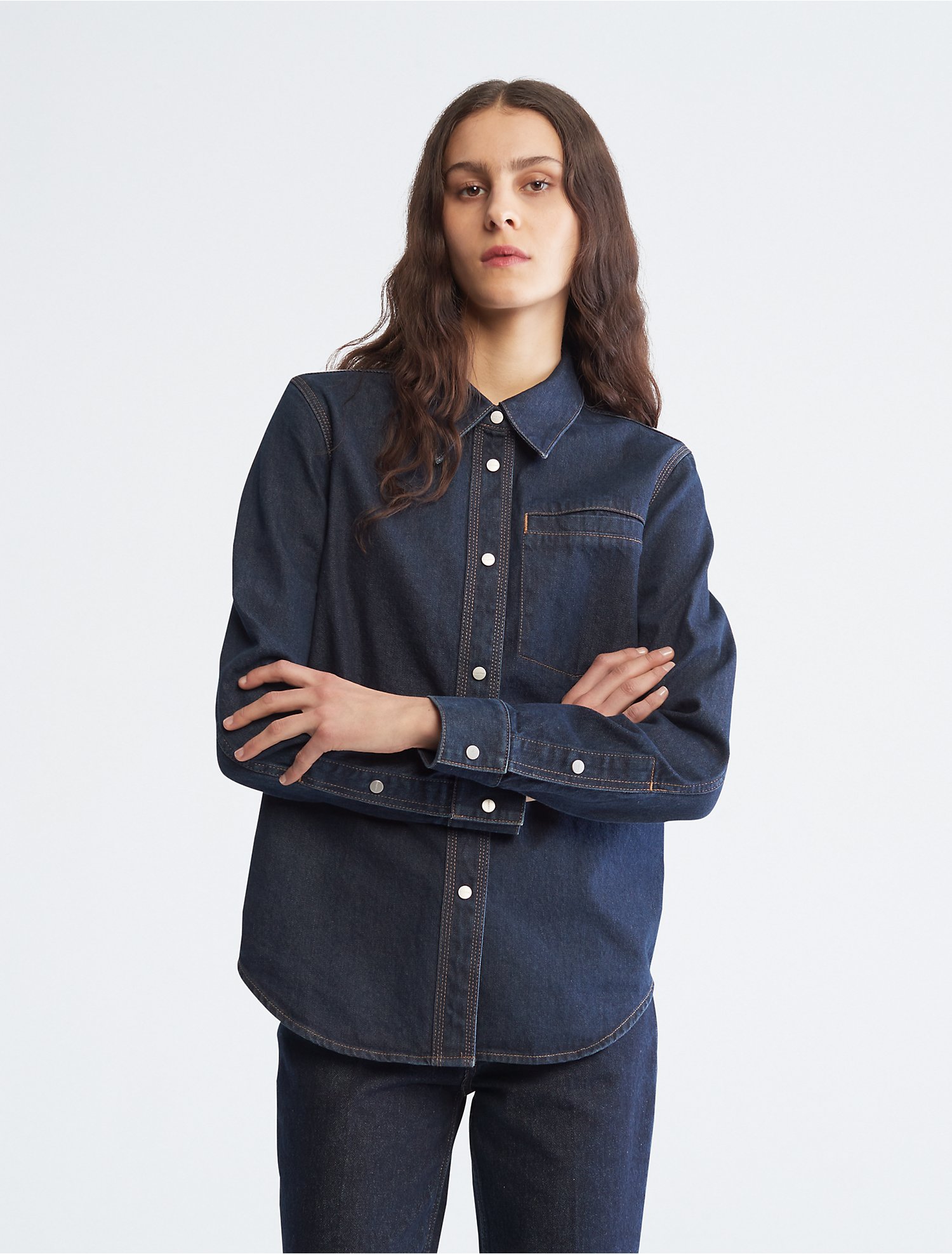 Indigo Denim Button-Down Shirt | Calvin Klein