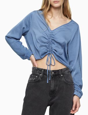 Ruched Front Long Sleeve Top, Geneva Blue