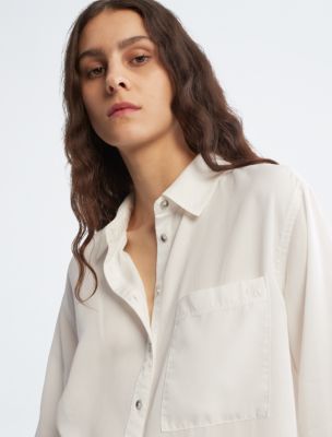 Calvin klein women's outlet white button down shirt