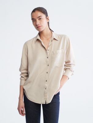 Boyfriend Fit Button-Down Shirt, Khaki