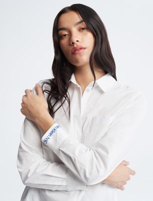 Calvin klein women's white button down shirt online