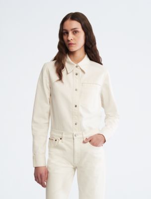 calvin klein women's white button down shirt