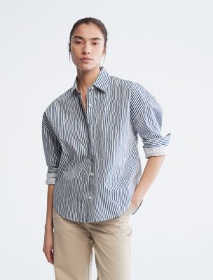 Striped Cotton Poplin Relaxed Button-Down Shirt