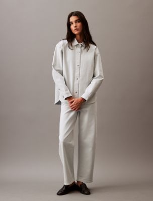 Oversized Denim Button-Down + Barrel Fit Jeans, 