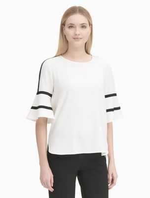 calvin klein piped flare sleeve blous