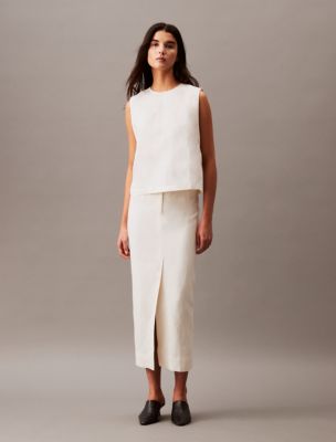 Casual Linen Blend Top + Midi Skirt, 