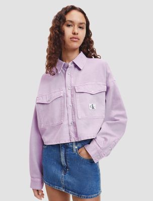 Cropped Oversized Denim Button-Down Shirt