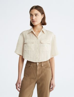 CALVIN KLEIN Slim Rib Cropped T-Shirt - Olive