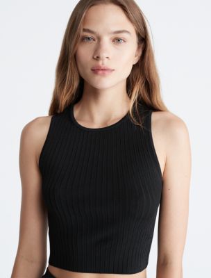Calvin Klein Ribbed Sweater Knit Crew Neck Sleeveless Fitted Tank Top