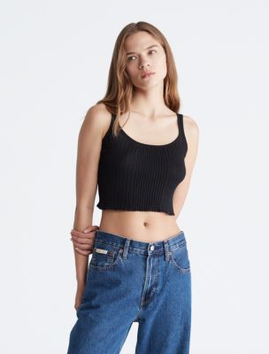 Cropped Rib Tank Black