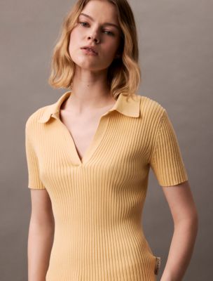 Thumbnail of Smooth Cotton Rib Sweater Polo Shirt, Sahara Sun