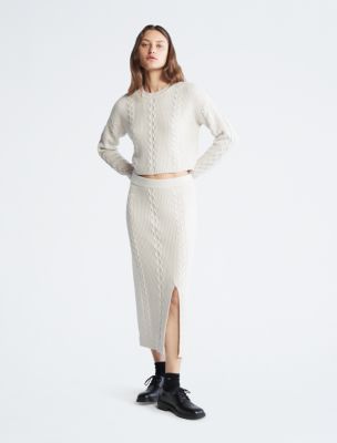 Cropped Cable Knit Crewneck Sweater + Skirt