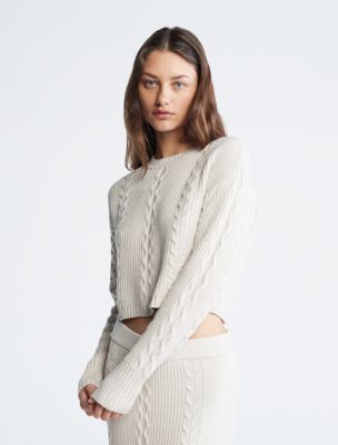 Calvin klein women's white hot sale sweater