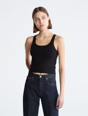 Logo Embroidery Cropped Tank Top, Black