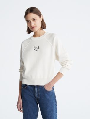 Monogram Logo Raglan Sleeve Crewneck Sweater, Porcelin