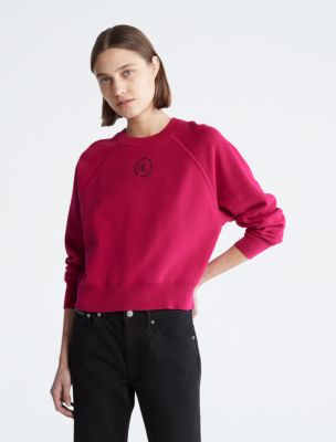 Monogram Logo Raglan Sleeve Crewneck Sweater, Cerise