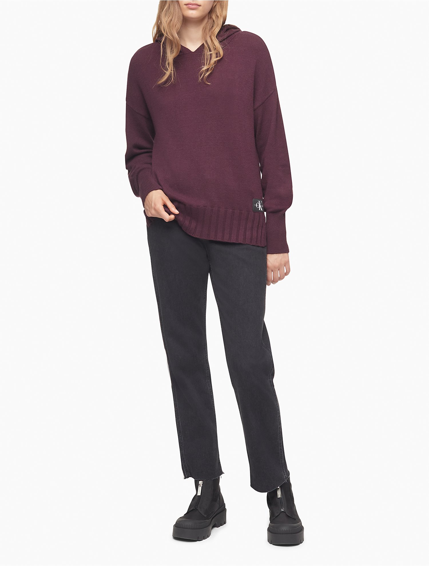 Reis hetzelfde De vreemdeling Solid Monogram Logo Patch Hooded Sweater | Calvin Klein