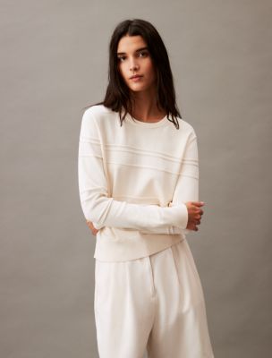 Smooth Cotton Stripe Sweater, Antique White