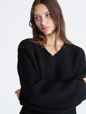 Big Comfy Beautiful Ladies Pullover Baggy V Neck Sexy Black Oversized Knit  Sweater Online For Womens