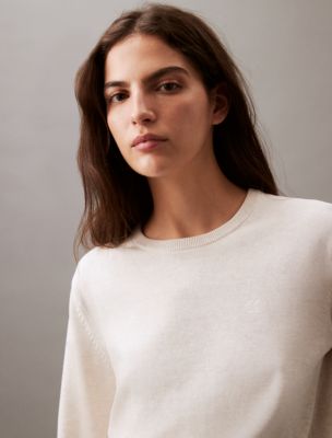 Smooth Cotton Sweater, Chalk Heather