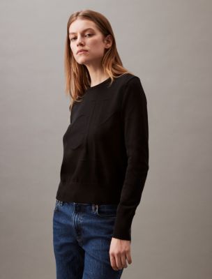 Smooth Cotton Relaxed Monogram Logo Sweater, Black