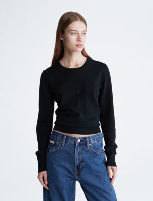 Calvin Klein Monogram Logo Mock Neck Sweatshirt in Black