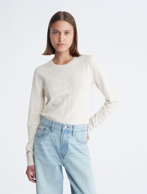 Smooth Cotton Monogram Logo Sweater, Chalk Heather