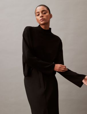 Tech Knit Mock Neck Sweater, Black Beauty