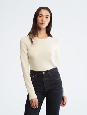 Smooth Cotton Sweater, Ivory