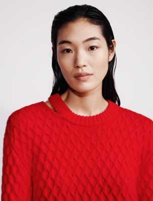 Merino Wool Cable Knit Relaxed Crewneck Sweater Calvin Klein