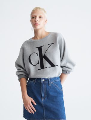 Calvin Klein boxy monogram logo sweatshirt in black