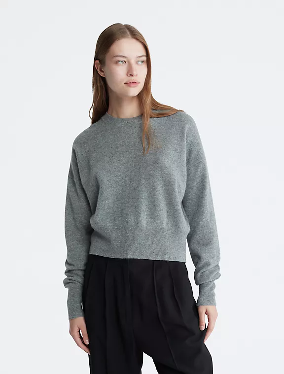 Calvin Klein Womens Cashmere Crewneck Sweater - Grey - XL Product Image