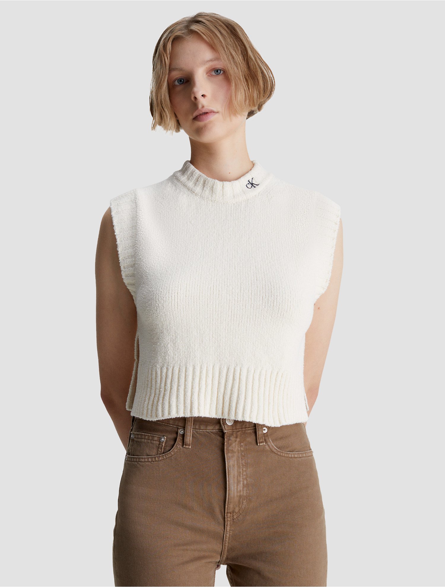 Cropped Mock Neck Bouclé Sweater Vest | Calvin Klein® Canada