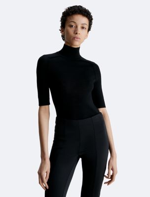 Basic Beauty Mock Neck Long Sleeve Bodysuit (Black)