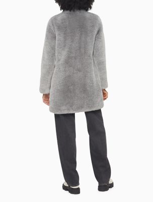 calvin klein faux fur coat black