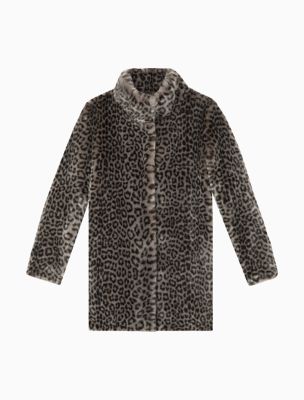 calvin klein faux leopard coat