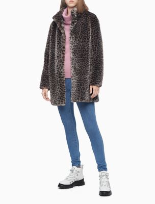 calvin klein faux leopard coat