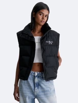 Calvin Klein Women Black Large Quilted Cap Sleeve Vest Jacket New NWT