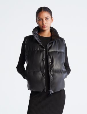 FAUX LEATHER PUFFER VEST - Black