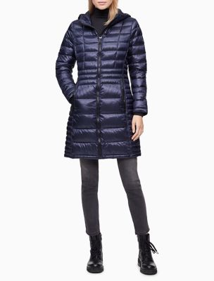 calvin klein long packable down jacket