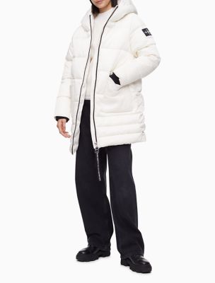 Quilted Nylon Twill Monogram Logo Coat Klein Calvin | Puffer