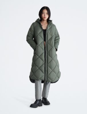 Repreve&reg; Hooded Long Puffer Jacket, Thyme