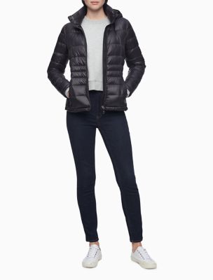 calvin klein packable down hooded jacket