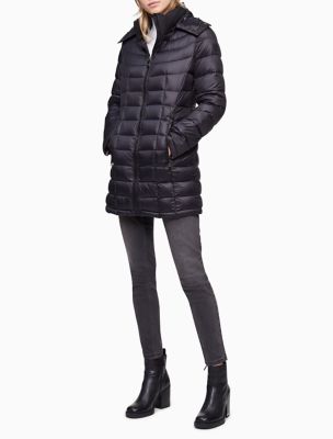 calvin klein packable down coat with detachable hood