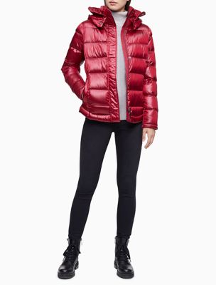 calvin klein packable down hooded jacket